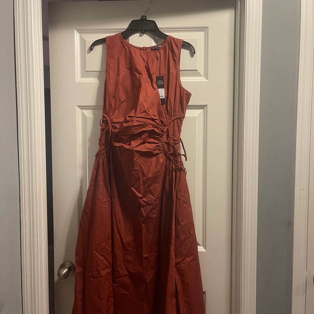 Fashion Nova Red Halter Tie Front Midi Dress